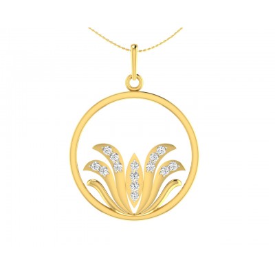 Auspicious Lotus Pendant in Gold with Diamonds